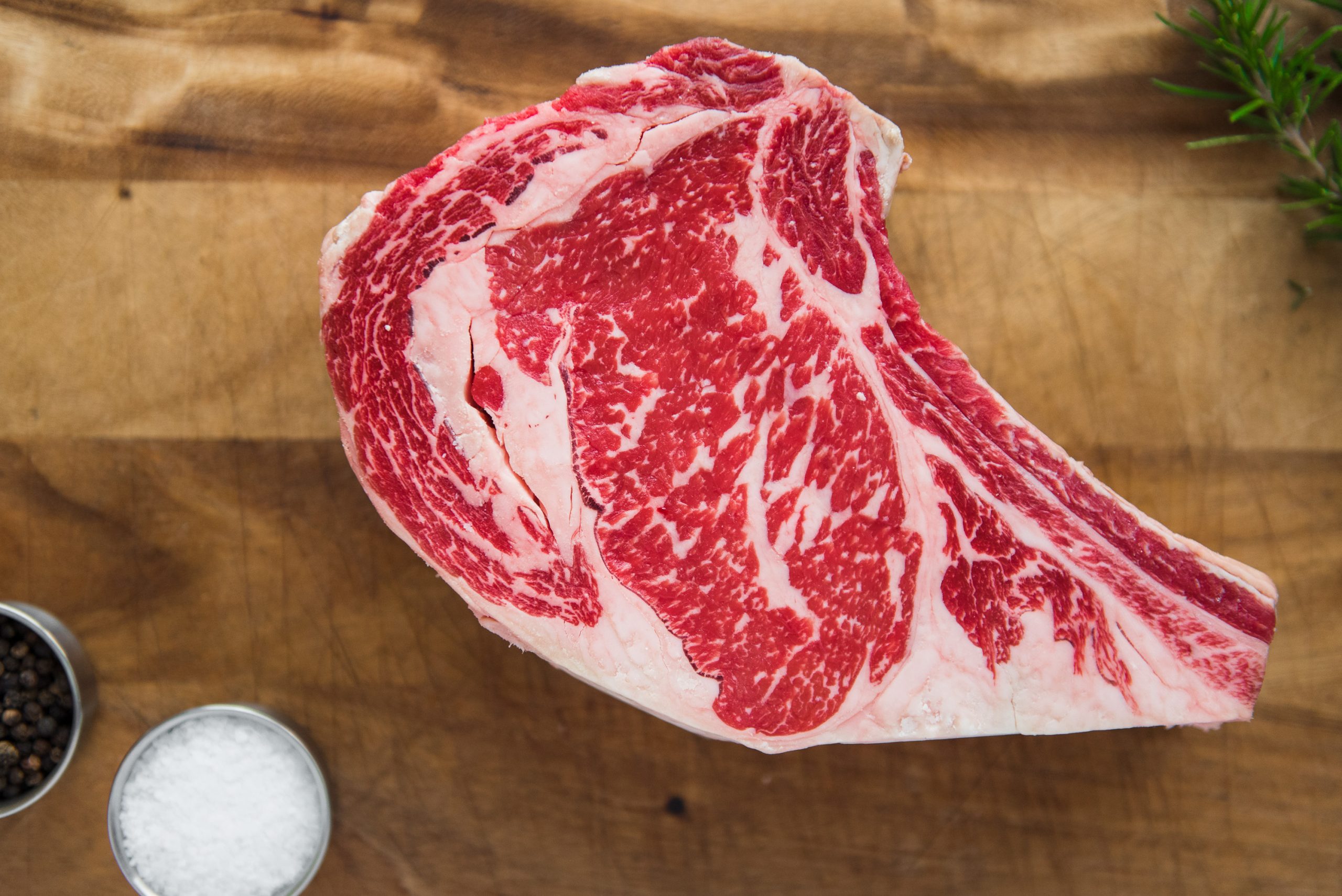 A bone-in ribeye, aka the cowboy steak. available in prime and premium choice