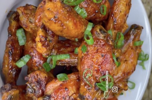 Classic game day chicken wings recipe. Seasoned and sauced