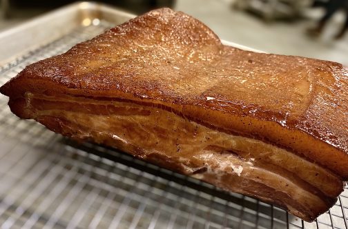 Smoked Bacon using Duroc Pork Belly. Made by Chef Miller and Avon Prime Meats.